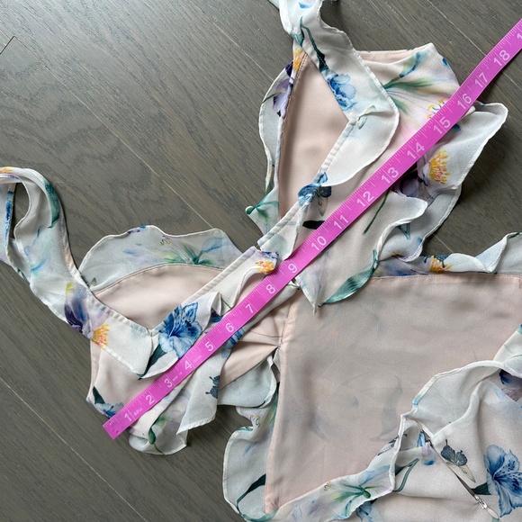 Sau Lee Amelia Maxi Cutout Ruffle Floral Pink Cream Chiffon Dress - US 4 - Picture 11 of 14